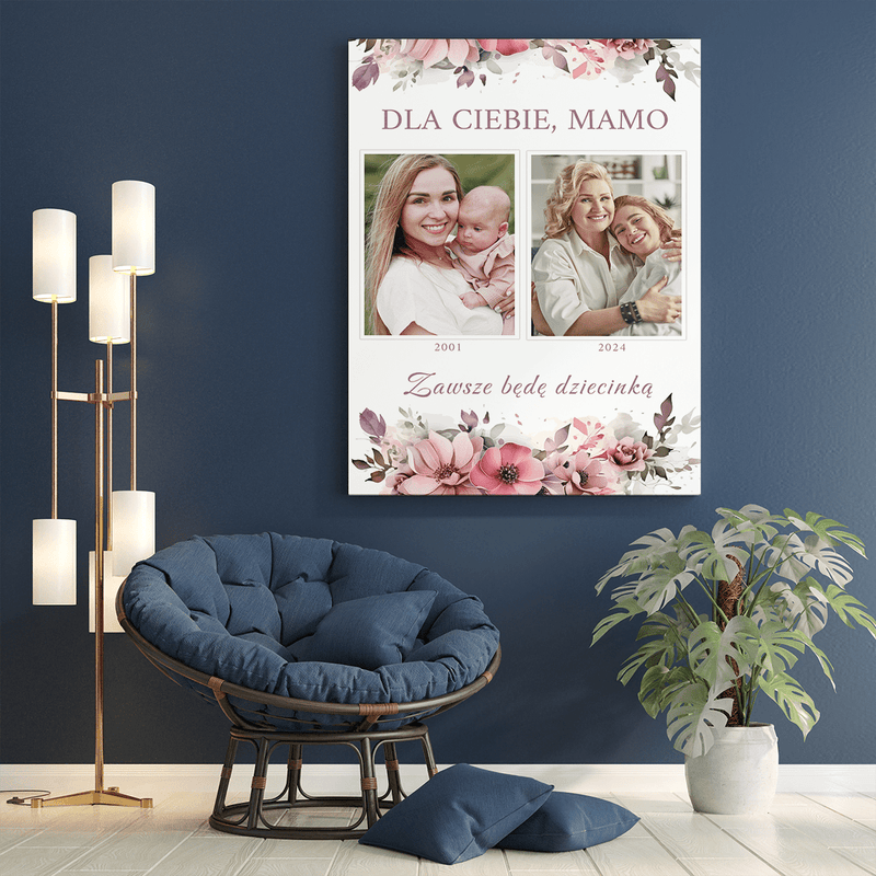 Collage aus 2 Fotos mit Blümen - Druck auf Leinwand, personalisiertes Geschenk für Mama - Adamell.de