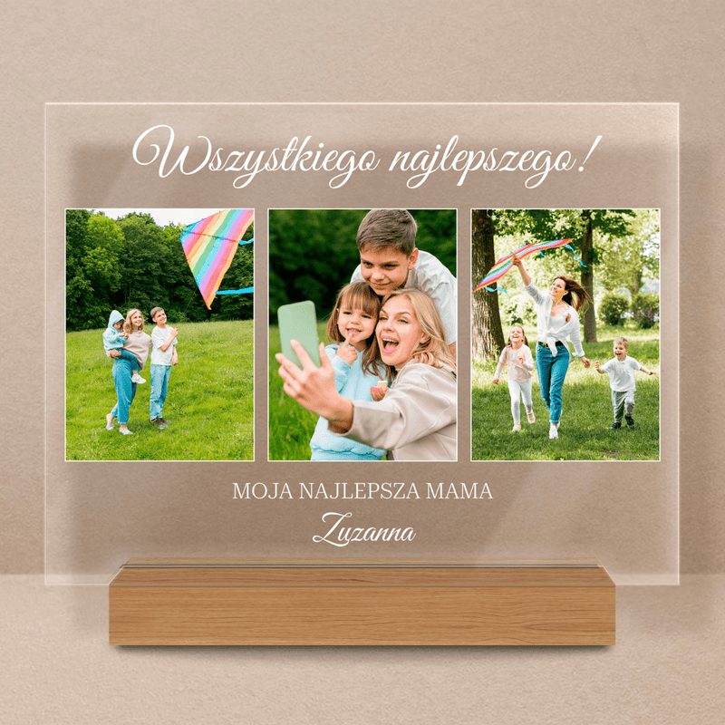 Collage aus 3 Fotos mit Unterschrift - Druck auf Glas, personalisiertes Geschenk für Mama - Adamell.de