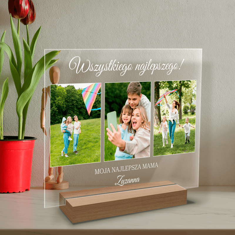 Collage aus 3 Fotos mit Unterschrift - Druck auf Glas, personalisiertes Geschenk für Mama - Adamell.de