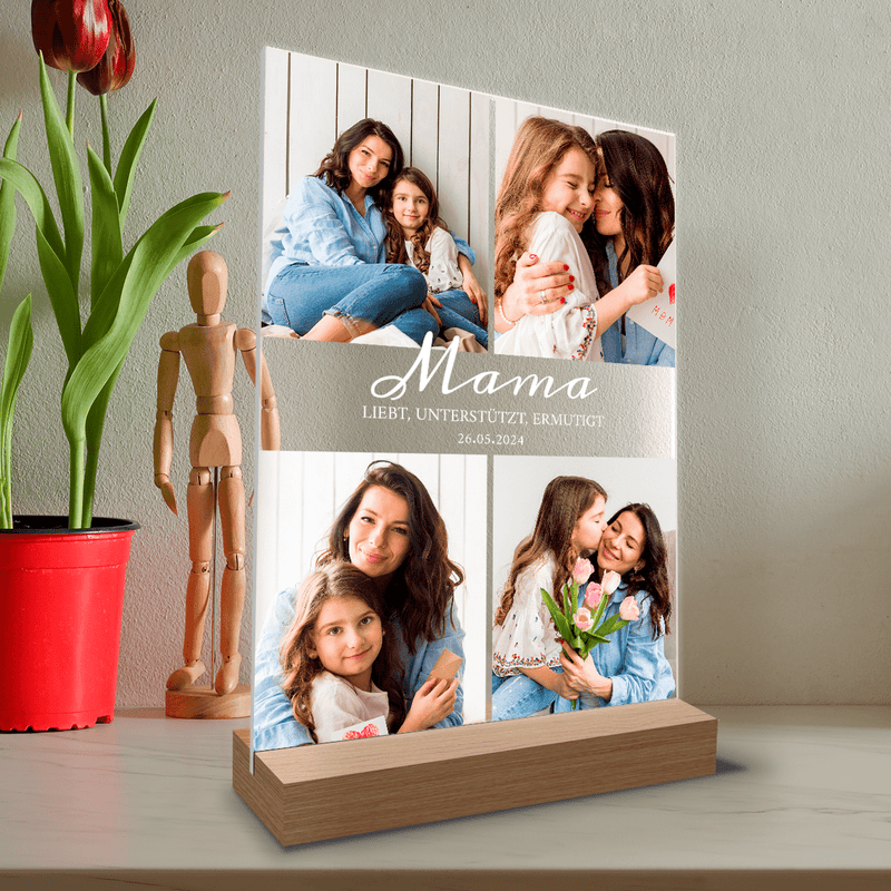 Collage aus 4 Fotos für Mama - Druck auf Glas, personalisiertes Geschenk für Mama - Adamell.de