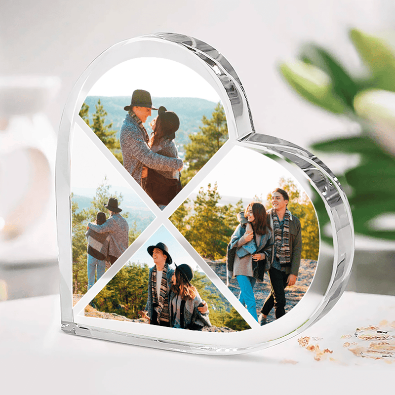 Collage aus 4 Fotos im Herzen - Herz aus Glas, personalisiertes Geschenk für Frau - Adamell.de