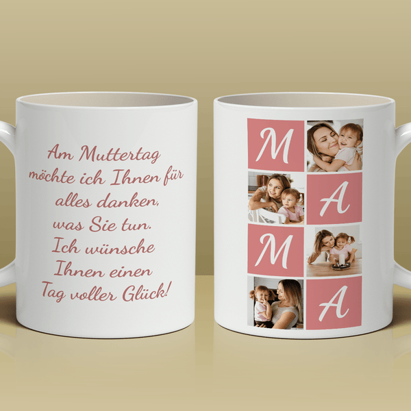 Collage aus 4 Fotos + Text - 1x bedruckte Tasse, personalisiertes Geschenk für Mama - Adamell.de