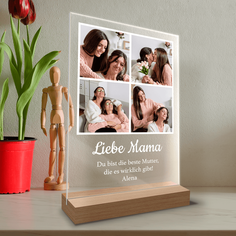 Collage aus 4 quadratischen Fotos - Druck auf Glas, personalisiertes Geschenk für Mama - Adamell.de