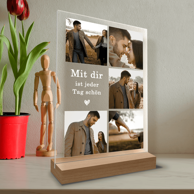 Collage aus 5 Fotos + Geständnis - Druck auf Glas, personalisiertes Geschenk für Mann - Adamell.de