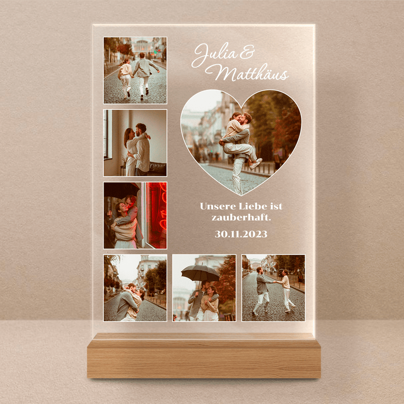 Collage aus 6 Fotos und Datum - Druck auf Glas, personalisiertes Geschenk für Paar - Adamell.de