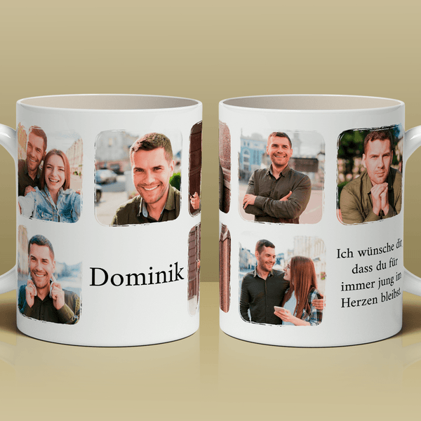Collage aus 8 Bildern - 1x Bedruckte Tasse, personalisiertes Geschenk für Mann - Adamell.de