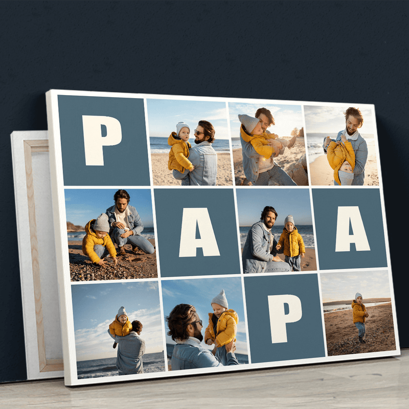 Collage aus 8 Bildern - Druck auf Leinwand, personalisiertes Geschenk für Papa - Adamell.de