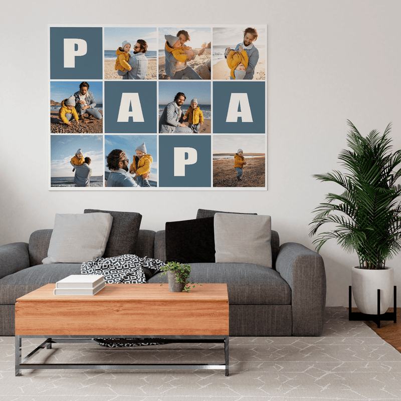 Collage aus 8 Bildern - Druck auf Leinwand, personalisiertes Geschenk für Papa - Adamell.de