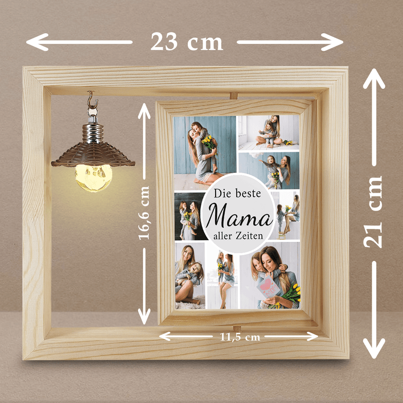 Collage aus 8 Fotos für die beste Mama - Druck auf Glas in Holzrahmen + led, personalisiertes Geschenk für Mama - Adamell.de