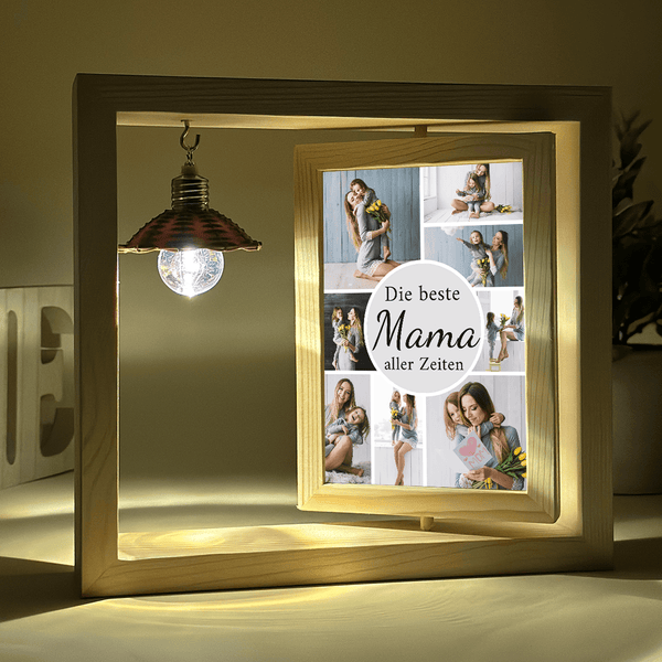 Collage aus 8 Fotos für die beste Mama - Druck auf Glas in Holzrahmen + led, personalisiertes Geschenk für Mama - Adamell.de