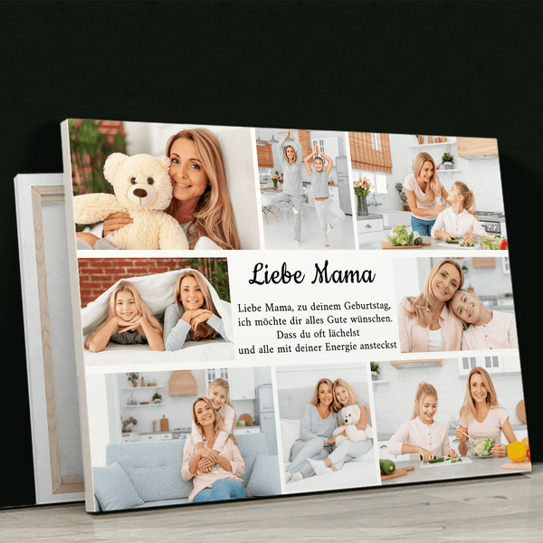 Collage aus 8 Fotos mit Text - Druck auf Leinwand, personalisiertes Geschenk für Mama - Adamell.de