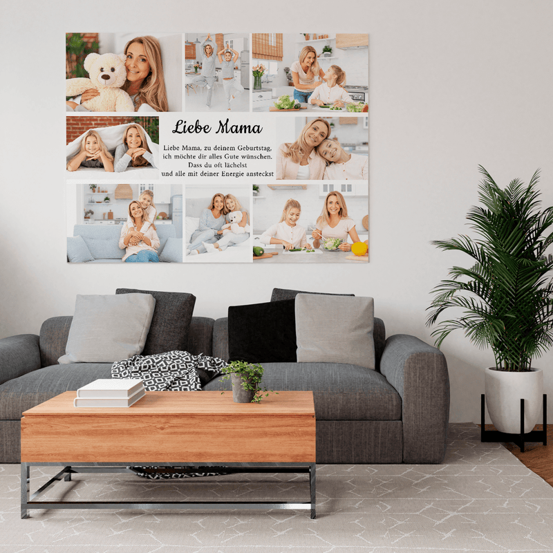 Collage aus 8 Fotos mit Text - Druck auf Leinwand, personalisiertes Geschenk für Mama - Adamell.de