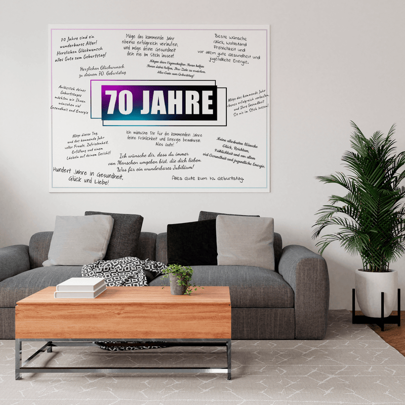 Collage für 70 mit Wünschen weiß - Druck auf Leinwand, personalisiertes Geschenk für Mann - Adamell.de