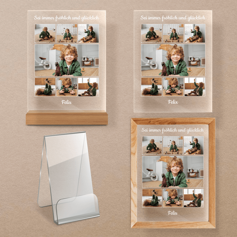 Collage mit Wünschen für einen Jungen - Druck auf Glas, personalisiertes Geschenk für Kind - Adamell.de