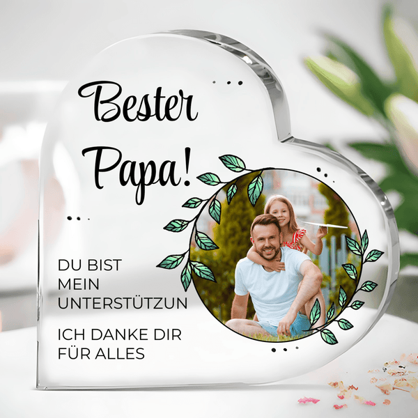 Daddy meine Unterstützung - Herz aus Glas, personalisiertes Geschenk für Papa - Adamell.de