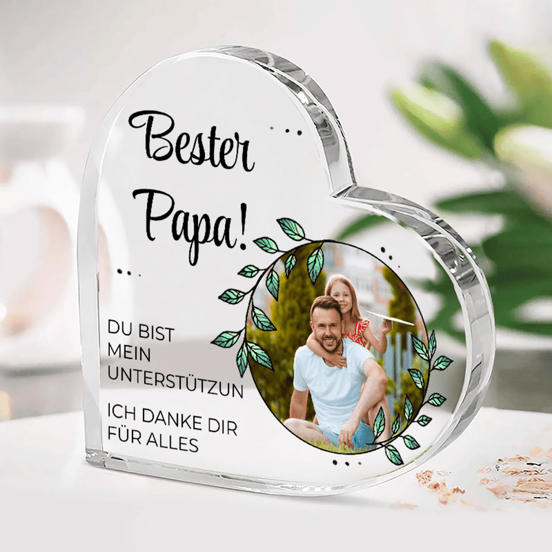 Daddy meine Unterstützung - Herz aus Glas, personalisiertes Geschenk für Papa - Adamell.de