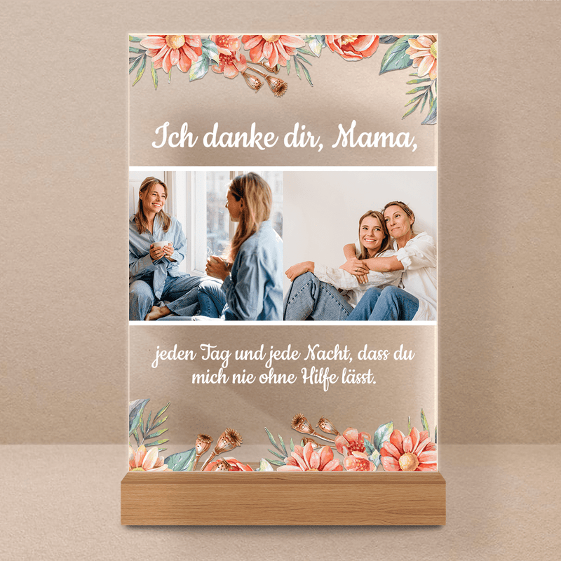 Dank an die Mutter - Druck auf Glas, personalisiertes Geschenk für Mama - Adamell.de
