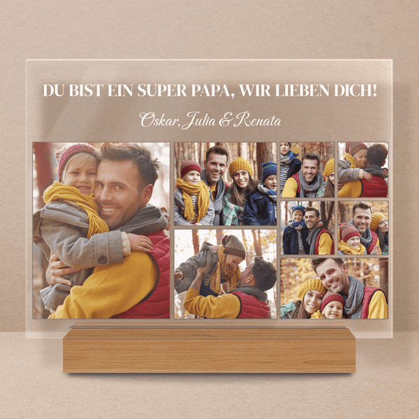 Danksagung für Papa + 6 Fotos - Druck auf Glas, personalisiertes Geschenk für Vater - Adamell.de