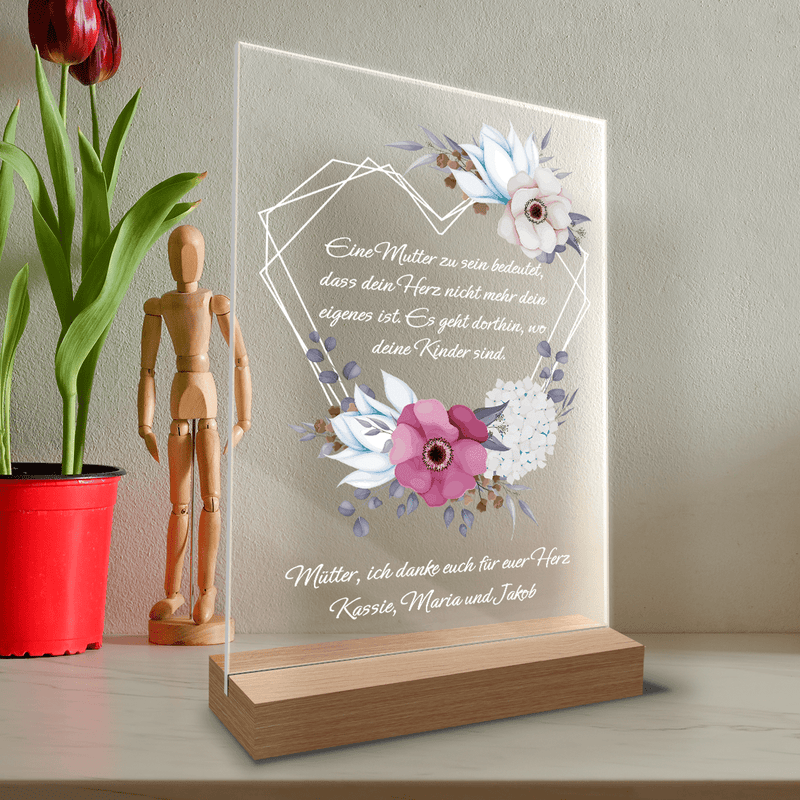 Das Herz der Mutter - Druck auf Glas, personalisiertes Geschenk für Mama - Adamell.de
