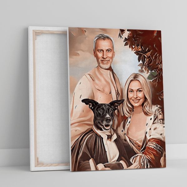 Das Königspaar mit seinem Haustier - Druck auf Leinwand, personalisiertes Geschenk für Paar - Adamell.de