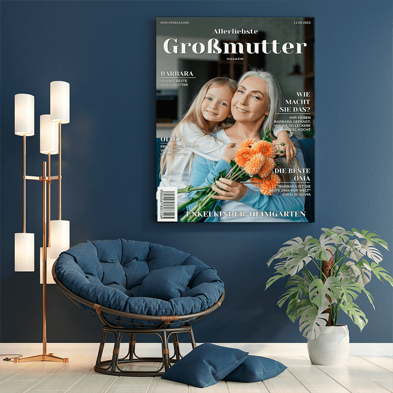 Das Magazin „Großmutter“ - Druck auf Leinwand, personalisiertes Geschenk für Oma - Adamell.de