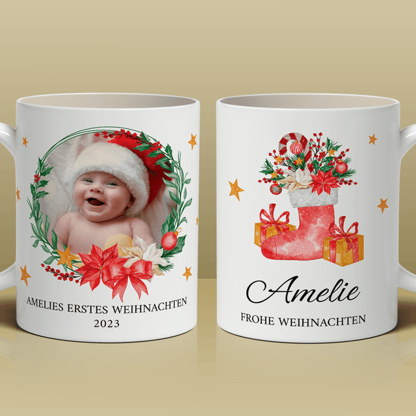 Dein erstes Weihnachten - 1x bedruckte Tasse, personalisiertes Geschenk für Kind - Adamell.de