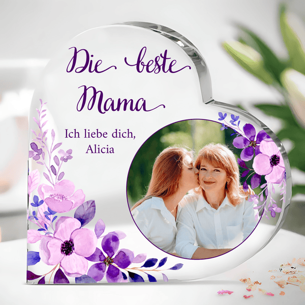 Die beste Mutter und Tochter - Herz aus Glas, personalisiertes Geschenk für Mama - Adamell.de