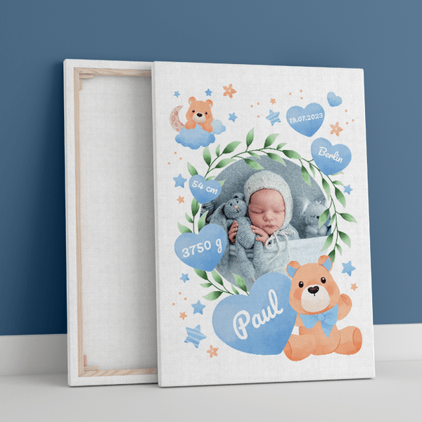 Die Geburt eines Babys - Druck auf Leinwand, personalisiertes Geschenk für Kind - Adamell.de