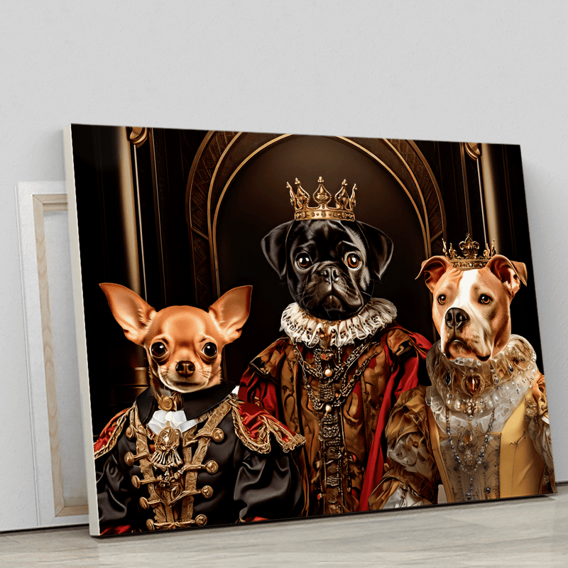 Drei königliche Tiere - Druck auf Leinwand, personalisiertes Geschenk für Hundebesitzer - Adamell.de