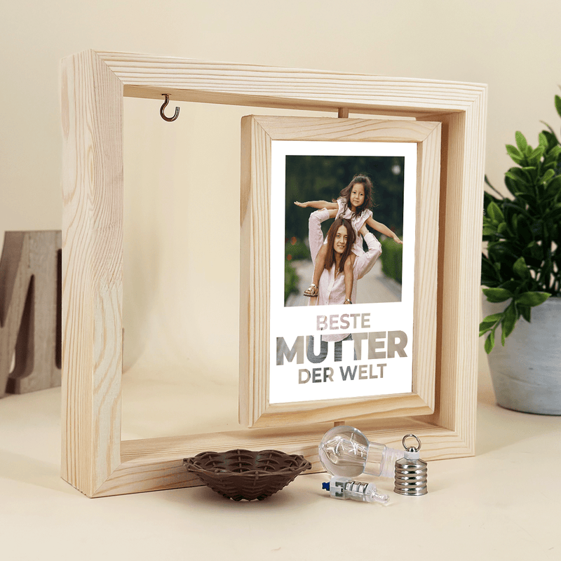 Du bist die beste Mutter der Welt - Druck auf Glas in Holzrahmen + led, personalisiertes Geschenk für Mama - Adamell.de