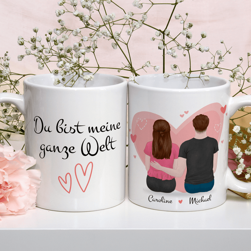 Du bist meine ganze Welt - 1x bedruckte Tasse, personalisiertes Geschenk für Paar - Adamell.de