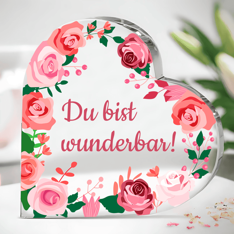 Du bist wunderbar! - Herz aus Glas, personalisiertes Geschenk für Frau - Adamell.de