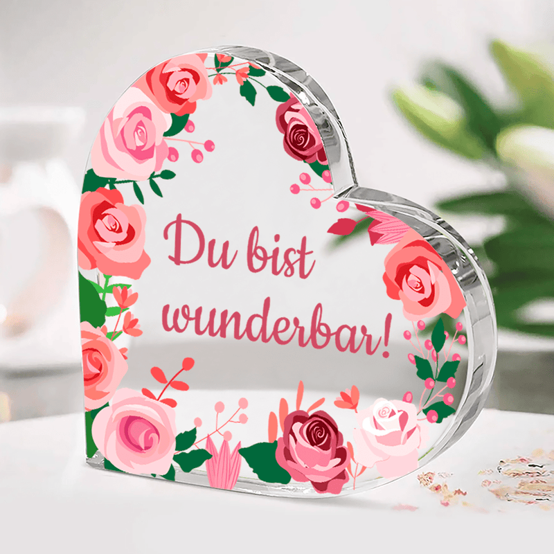 Du bist wunderbar! - Herz aus Glas, personalisiertes Geschenk für Frau - Adamell.de