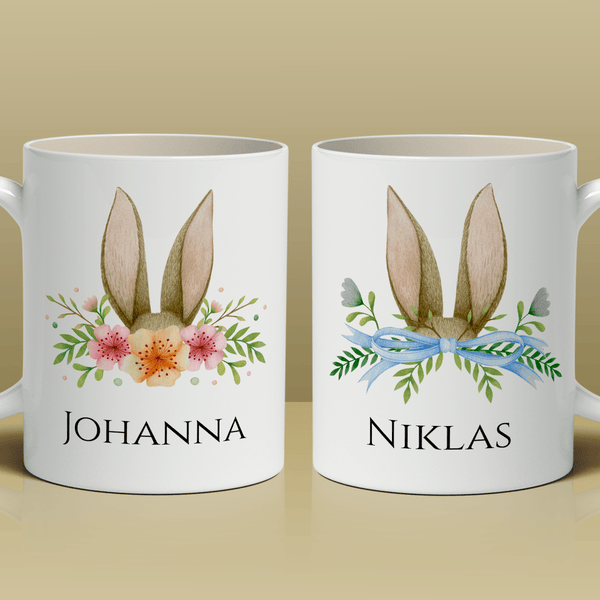 Ein Häschen in Blumen - 1x gedruckt Tasse personalisiertes Geschenk für ein Paar - Adamell.de