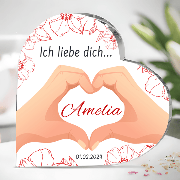 Ein Herz von der Hand - Herz aus Glas, personalisiertes Geschenk für sie - Adamell.de