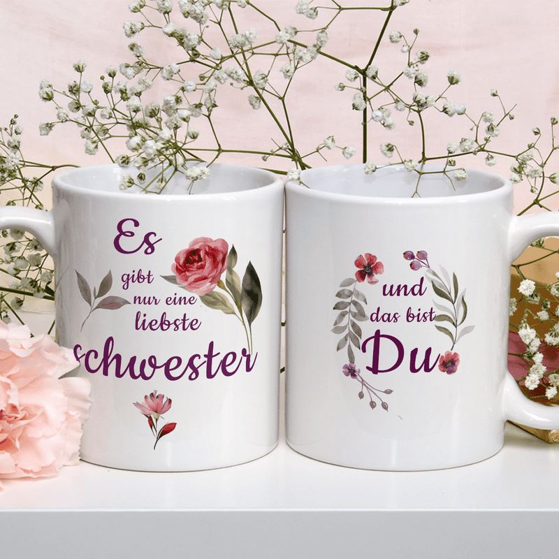 Einzige Schwester - 1x bedruckte Tasse, personalisiertes Geschenk für Schwester - Adamell.de