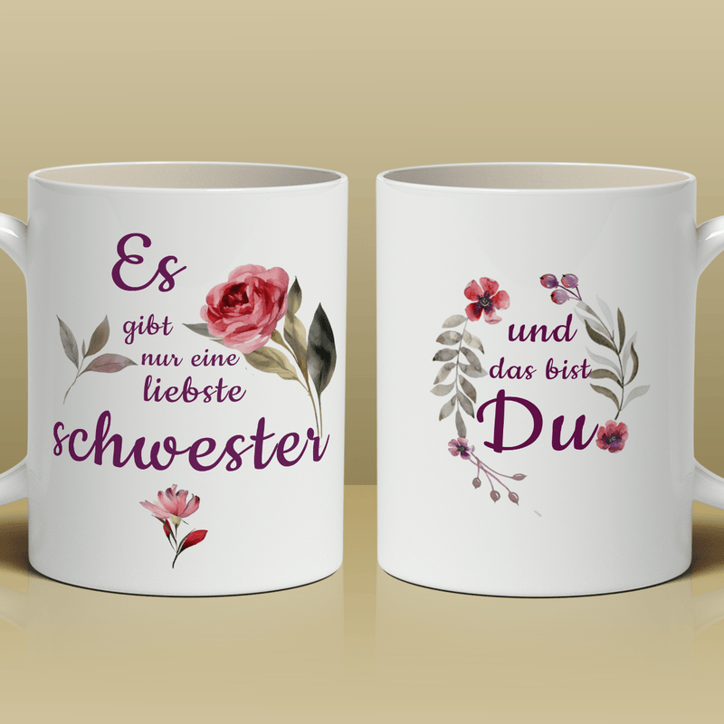 Einzige Schwester - 1x bedruckte Tasse, personalisiertes Geschenk für Schwester - Adamell.de