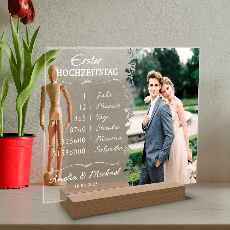 Erster Hochzeitstag - Druck auf Glas, personalisiertes Geschenk für Paar - Adamell.de