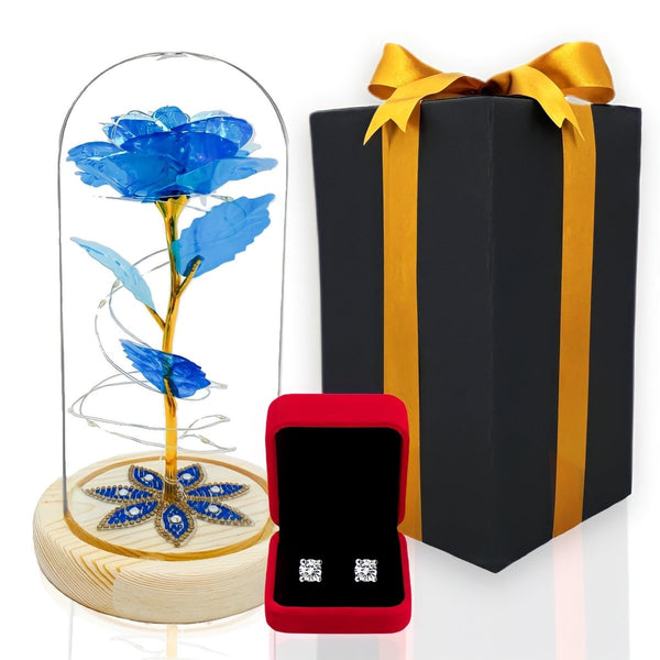 Ewige Kristall Blau Rose in einer Glas LED + Kostenlose Geschenke enthalten - Adamell.de