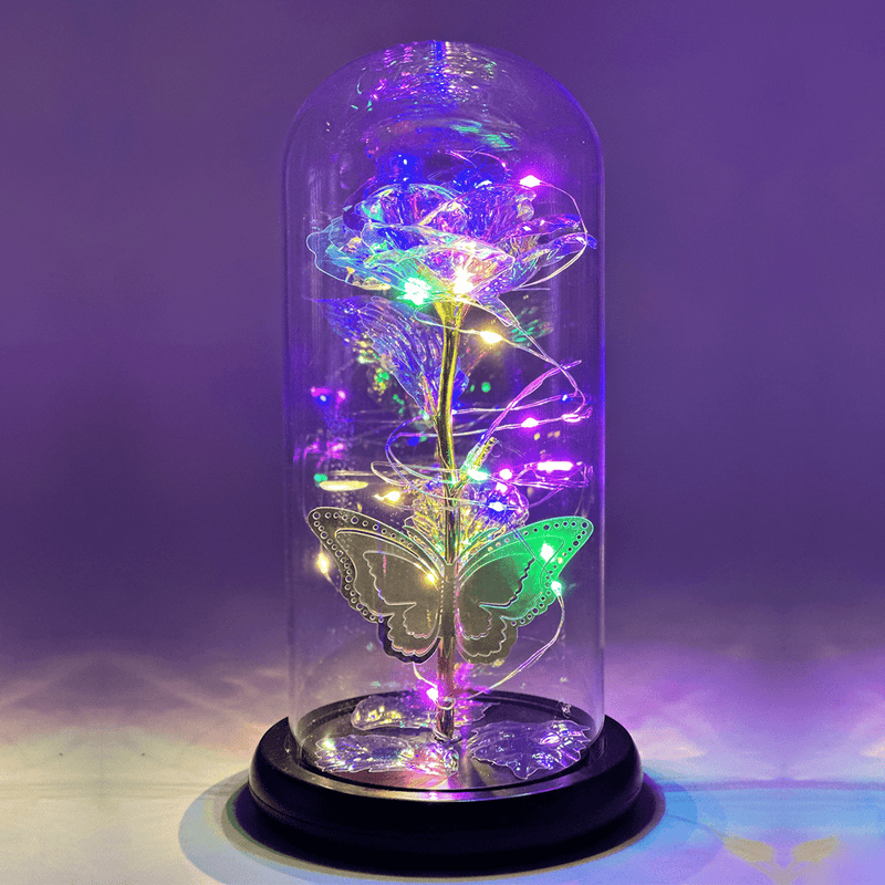 Ewige Rose aus LED-Kristall mit Schmetterling + Kostenlose - Adamell.de