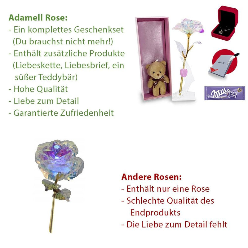 Leuchtendes Rosenset aus Kristall - ewige Rose
