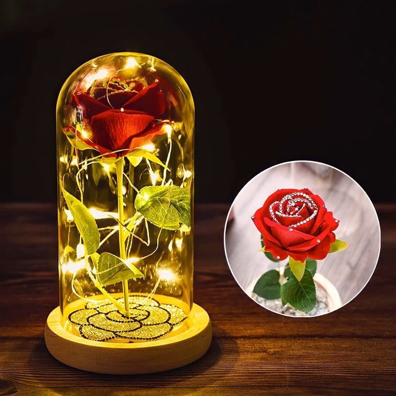 Ewige rote Rose in einer LED-Kuppel mit Diamanten + Kostenlose Geschenke enthalten - Adamell.de