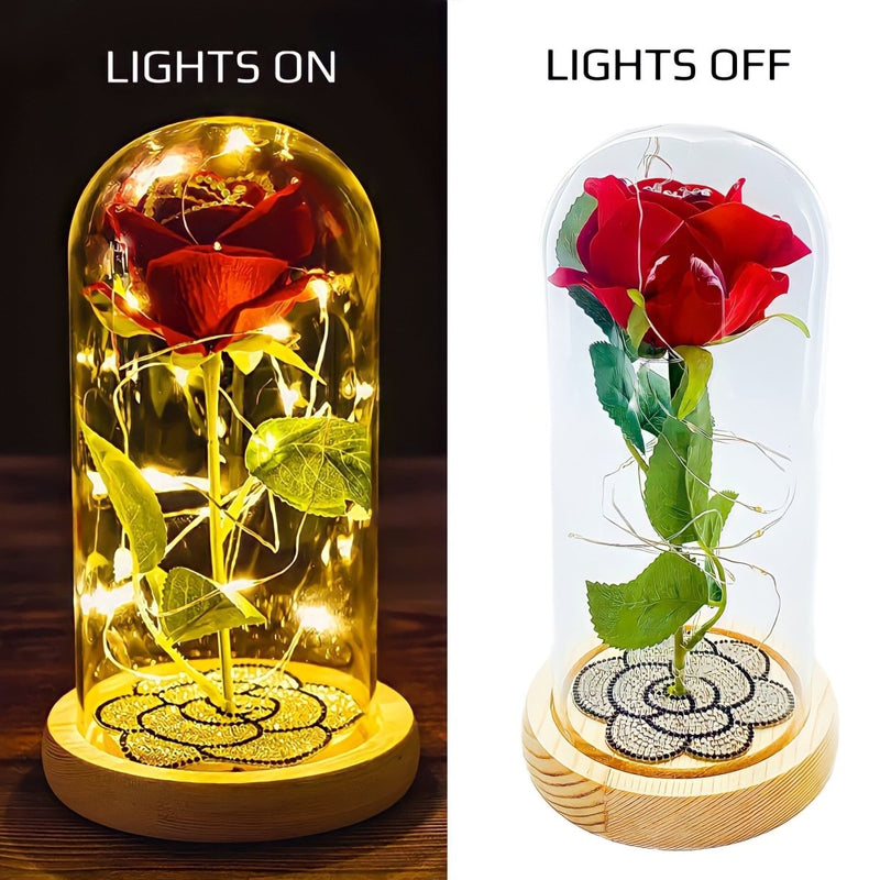 Ewige rote Rose in einer LED-Kuppel mit Diamanten + Kostenlose Geschenke enthalten - Adamell.de