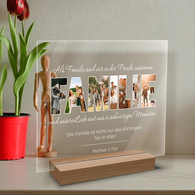 Familiencollage mit einem Zitat - Druck auf Glas, personalisiertes Geschenk für Familie - Adamell.de