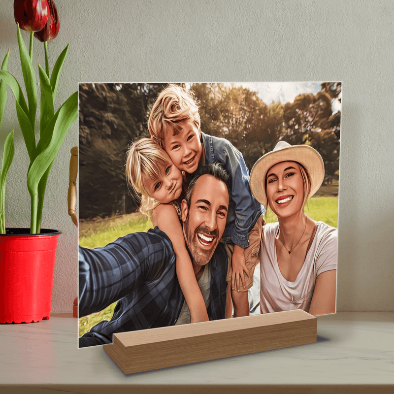 Farbporträt mehrere Personen Familie - Druck auf Glas, personalisiertes Geschenk - Adamell.de