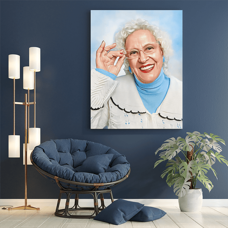 Farbskizze Großmutter - Druck auf Leinwand, personalisiertes Geschenk für Oma - Adamell.de