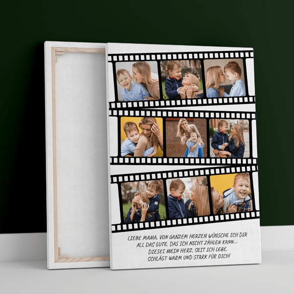 Filmstreifen-Collage + Grüße - Druck auf Leinwand, personalisiertes Geschenk für Mama - Adamell.de