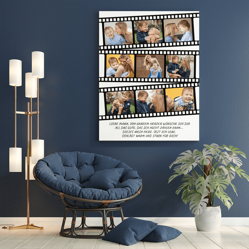 Filmstreifen-Collage + Grüße - Druck auf Leinwand, personalisiertes Geschenk für Mama - Adamell.de