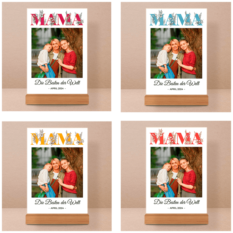 Florale Inschrift MAMA - Druck auf Glas, personalisiertes Geschenk für Mama - Adamell.de