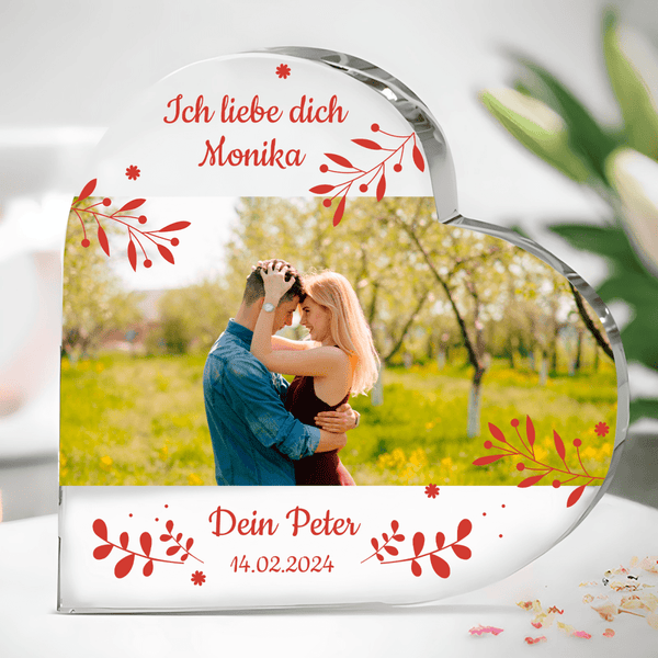 Foto der Liebenden + Text - Herz aus Glas, personalisiertes Geschenk für Frau - Adamell.de